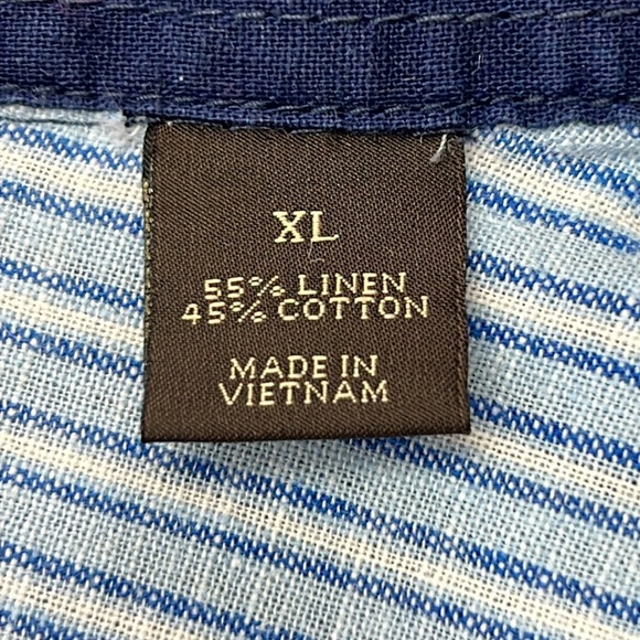 Tasso Elba Men’s Linen Shirt Sz XL Navy 55% Linen 45% Cotton Short Sleeves EUC - Picture 3 of 11